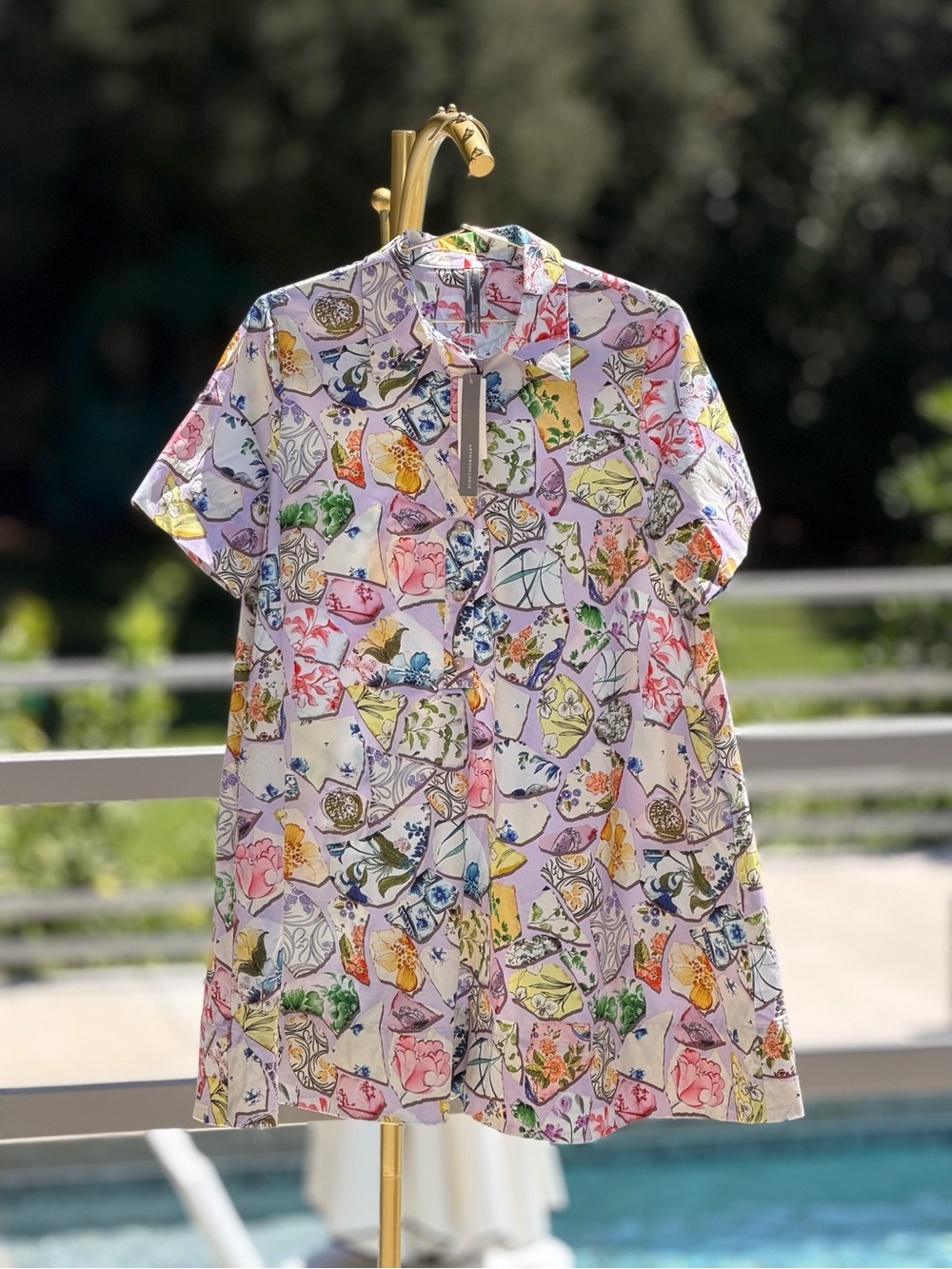 Anthropologie Lavender Multicolor Floral Patchwork Shirt Dress